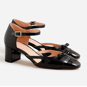 J. Crew NWOT Millie black leather ankle strap cut out heels with bow detail